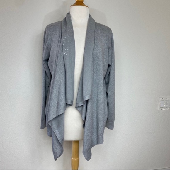 DKNY Gray Sequins Detail Open Waterfall Soft Rayon Knit Cardigan Size M/L - Picture 1 of 15